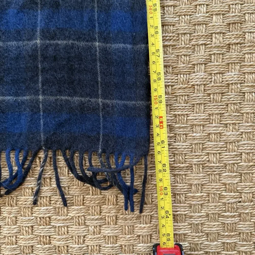 Saks Fifth Avenue 100% Cashmere Blue Plaid Scarf Made In USA